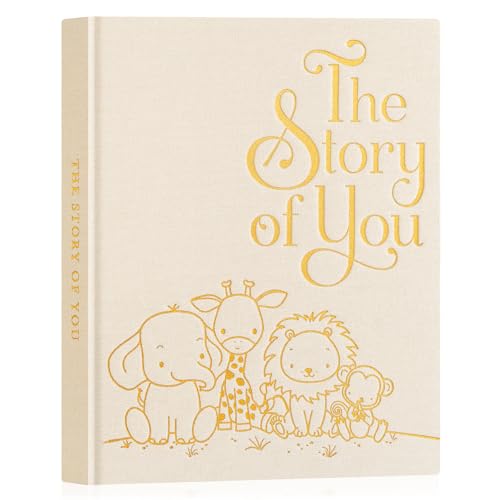 Image of Lanpn Baby Memory Book for Boy Girl - The Story of You, Newborn Babys Book Keepsake Photo Album for New Parents, Linen Cover Baby First 5 Year Milestone Scrapbook Journal (Beige, 154 Pages)