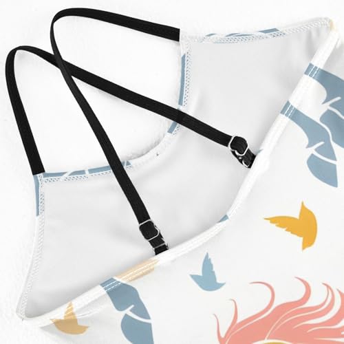 Bolaz Girls Swimsuits One-Piece Bathing Suits Multicolor Kids Sport Summer Beach Swimwear for 3-10 Years Old-Unicorns and Birds Pattern4
