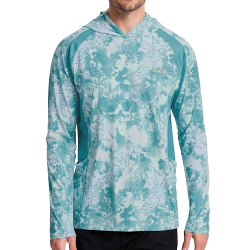Image of Men's UPF 50+ Hoodie Shirt Long Sleeve Permanent UV Sun Protection Vented Tee Performance for Outdoor Hiking Fishing