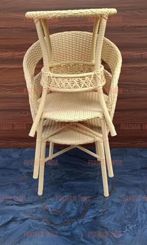 Image of India 3 Piece Outdoor Indoor All Weather Wicker Patio Furniture Set 2 Wicker Rattan Chairs and Table for Balcony Garden Patio Porch Poolside Backyard Furniture (Honey + Yellow Pillow)
