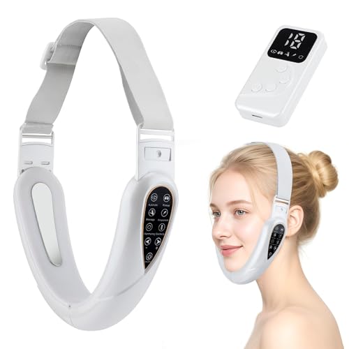 4 in 1 Massager for Face, Facial Sculpting Device for Double Chin, Reduces Sagging Skin, Remote Control Operation with 5 Modes, 15 Adjustable Intensities. (White)