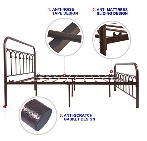 Tuseer Metal Bed Frame Full Size With Vintage Headboard And Footboard Platform Base Wrought Iron Double Bed Frame Antique Brown (Full, Antique Brown). #TOP6