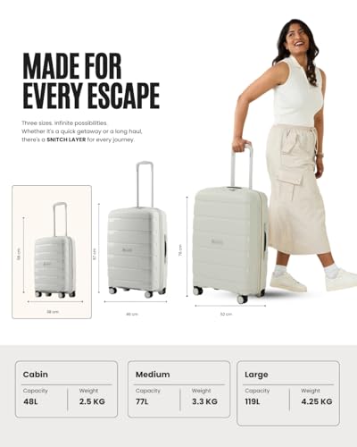 Image of SNITCH Layer Cabin Size Light Grey Polypropylene Hard Travel Suitcase - Trolley Bag Small & Luggage with 8 Wheels, Premium Lock, Wet & Dry Pouch & Free Shoe Bag
