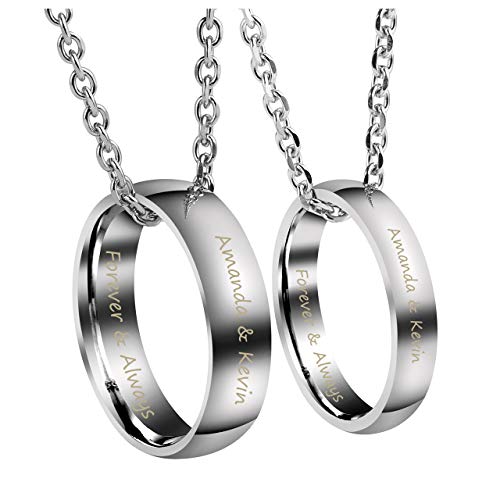 Jovivi Gratis Kundenspezifische Gravur - Personalized Edelstahl Partnerketten Ring Anhänger Kette Valentinstag Pärchen Geschenk