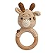 Baby Beißring gehäkelt Giraffe mit integrierter Rassel, Greifling – Babyspielzeug aus Holz mit gehäkeltem Stofftier – Geschenk zur Geburt, Babyparty