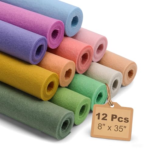 ZANEXIR Large Stiff Felt Sheets 8x35 12 Assorted Colors Felt Fabric Bundle Pack 12 Rolls Morandi Tones Nonwoven Squares for DIY Crafts Sewing & Patchwork (Morandi)