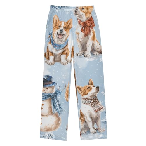 Corgi Dog Snowman Boys Long Pants Soft Trousers Elastic Waist Kids Lounge Bottoms with Pockets S-XL