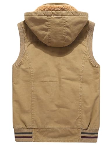 Flygo Men's Thickened Sherpa Lined Fishing Vest Outdoor Winter Warm Jacket with Removable Hood4
