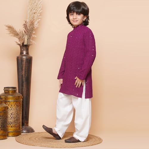 Image of AJ DEZINES Kids Kurta Pajama Set For Boys | Embroidery Chikankari Kurta Set | Traditional & Festive Outfit | Cotton Stylish Boys Kurta Pyjama | Perfect For Festivals Wedding & Family Function-PURPLE-4