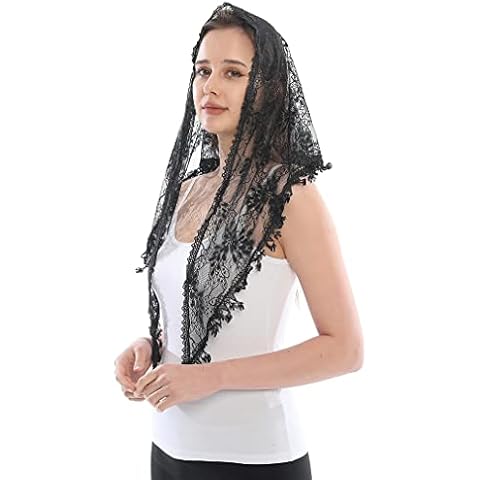 LMVERNA Lace Veil Triangle Mantilla Church Head Covering Latin Scarf for Mass Wedding Bridesmaids (Black2) Cover