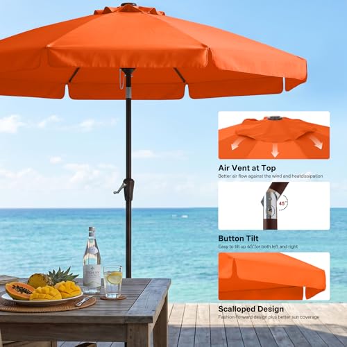 Image of ABCCANOPY 9ft Scalloped Patio Umbrella, Outdoor Table Umbrella with Tilt and Crank, Fiberglass Ribs Deck Umbrella for Patio, Pool, Garden, Picnic (Orange)