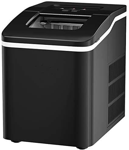 Posdutti Ice Maker Machine for Countertop, Bullet-Shaped Ice Cubes Ready in 8 Mins, 26Lbs/24H Portable Electric Ice Maker w/Basket & Scoop, Self-Cleaning Function, Perfect for Home Office (Black)