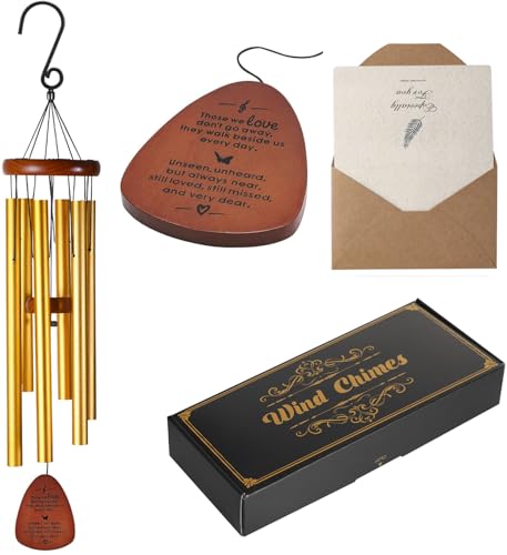 Image of Memorial Wind Chimes for Loss of Loved One - Sympathy Wind Chimes for Dad, Mom, Baby, Brother, or Friend - Outdoor Bereavement Gift, Gold (Teardrop Design)