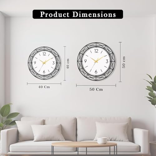 Image of Wall Clock Stylish Metal Analog Wall Clock for Living Room, Bedroom, Office, Kitchen, Home and Hall | Antique Fancy Big Size Modern Wall Watch (Black ST-61, 50 CM)