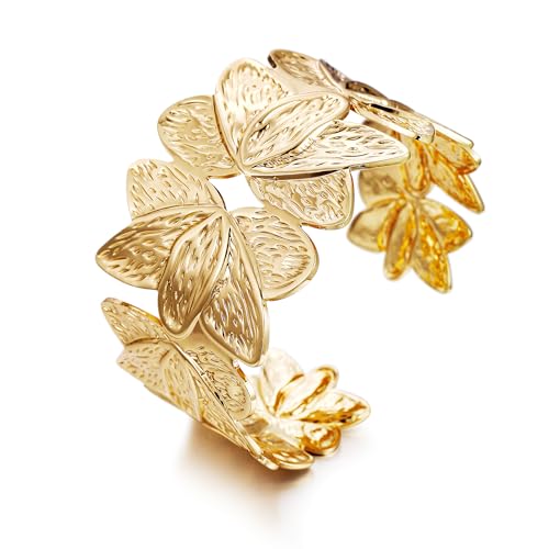 Gold Chunky Cuff Bangle Bracelets for Women Ginkgo Leaf Bracelet Boho Wide Bracelets Statement Bracelet Adjustable Jewelry