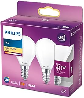 Philips Żarówka LED Classic E14, 40 W, kształt kropli, matowa, ciepła biel, 2 sztuki w opakowaniu
