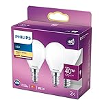Philips LED Premium Classic P45 Lustre Light Bulb 2 Pack [E14 Small Edison Screw] 4.3w - 40W Equivalent, Warm White (2700K), Non Dimmable, A++