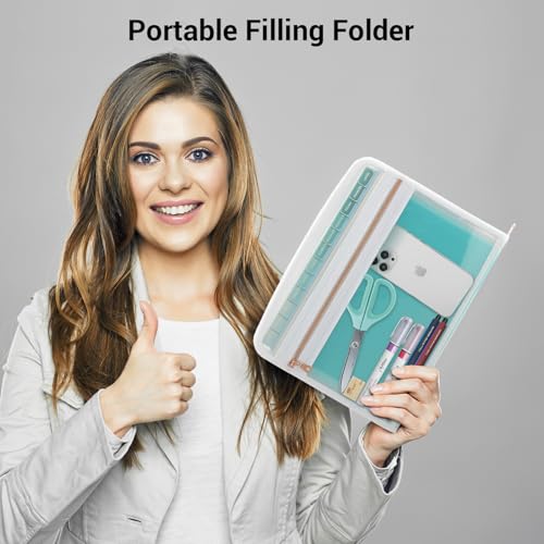 Mukawa 13 Pocket Expanding File Folder, Zipper Accordion File Folder, Expandable Folder with Customized Labels, Document Organizer for School Kids, Office Paper Organizer, Letter Size (Green) - Thumbnail 5