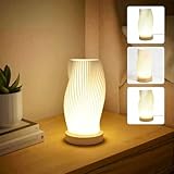 JAFEN Lámpara de Noche y Mesa Recamara - Florero Decorativo con 3 Niveles de Luz Ajustable por Botón, USB, Regalo...