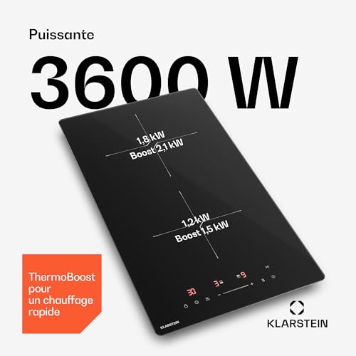 Klarstein PowerGlide Plaque Induction 2 Zones Plaque encastrable Curseur Tactile Minuterie Vitrocéramique 30cm - vue 4