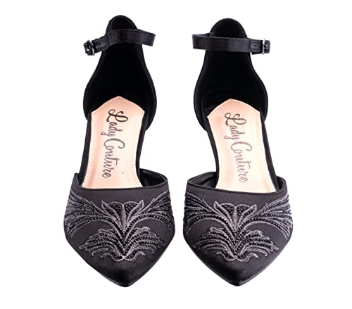 Lady Couture Kate Open Side Instep Strap Embroidered Pumps2