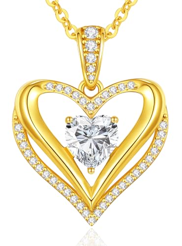 Moissanite Infinity Love Heart Pendant Necklaces for Women, 1-3 Carat 925 Sterling Silver 18K Gold Plated Engraved with