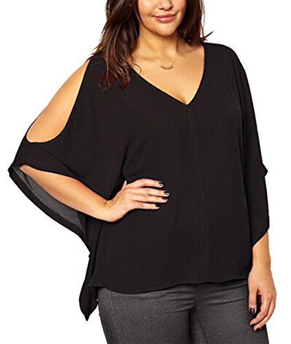 MinYuocom Mujer Camiseta Gasa Talla Grande Hombros al Aire Blusa Casual MZF3899B-3XL