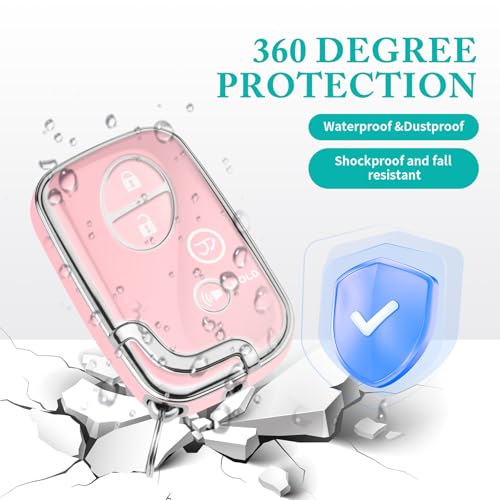 Image of Key Fob Cover for Lexus with Keychain, TPU Key Case Protection Compatible with 2009-2015 Lexus RX350 RX450 GX460 LX570 CT200h ES350 GS300 GS430 GS450h GS460 IS250 IS350 LS460, 4 Button (Silver /Pink)