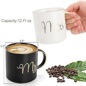 Yesland 12 oz Mr and Mrs Mug, Ceramic Coffee Mug for the Couple, Ideal Gift for Engagement, Anniversary, His and Hers, Bride and Groom, Valentines and Christmas Gifts - Set of 2 (Black & White) Yesland 12 oz Mr and Mrs Mug Ceramic Coffee Mug for the Couple Ideal Gift for Engagement Anniversary His and Hers Bride and Groom Valentines and Christmas Gifts Set of 2 Black White