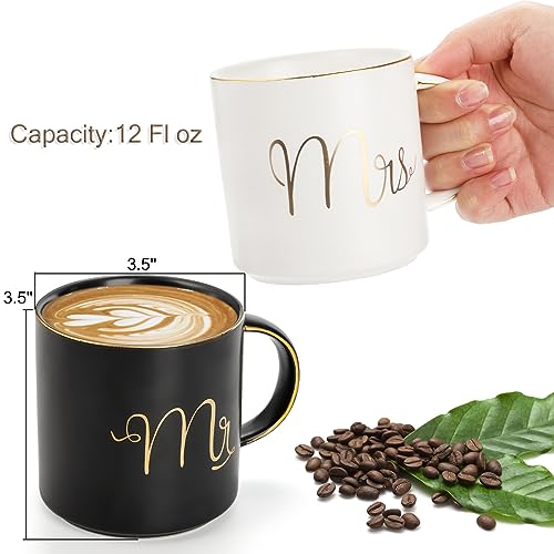Yesland-12-oz-Mr-and-Mrs-Mug-Ceramic-Coffee-Mug-for-the-Couple-Ideal-Gift-for-Engagement-Anniversary-His-and-Hers-Bride-and-Groom-Valentines-and-Christmas-Gifts-Set-of-2-Black-White Yesland 12 oz Mr and Mrs Mug Ceramic Coffee Mug for the Couple Ideal Gift for Engagement Anniversary His and Hers Bride and Groom Valentines and Christmas Gifts Set of 2 Black White