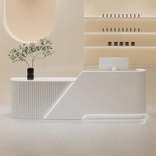 BK&MF 受付カウンター LEDライト付き 木製 カウンターテーブルロック引き出しレジカウンター おしゃれ スリム組み立てが簡単 耐摩耗性 大容量収納 きカウンターテーブル 企業フロントデスク 美容室 アパレルショップ オフィス受付台,A,Right C