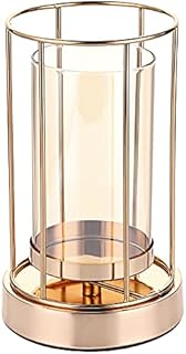 BSTKEY Metal Straight Pillar Candle Holder Candle Stand Centerpiece, Decorative Gold Candlelight Holder Candle Stand Holder with Removable Glass Shade for Party Wedding Home Decor (Height 20CM)