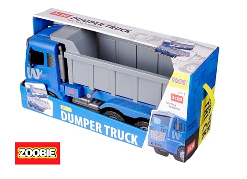 Image of ZOOBIE Heavy Duty Friction Powered 1:10 Jumbo Dumper Truck - Big Construction Tipper Toy for Kids, Durable & Non-Toxic with Storage Dump (Blue & Grey)