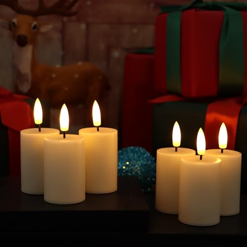 Image of CANDLE CHOICE Battery Operated Flameless Votives with Auto Daily Cycle Timer Long Lasting Realistic 3D Black Wick Electric LED Candles for Wedding Party Holiday Halloween Christmas Decorations 6 Pack