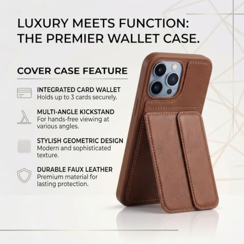 Image of amazon basics Luxury Vegan Leather Back Cover for iPhone 12 Pro Max | Built-in Card Holder Slot | Integrated Mobile Stand | Slim Shockproof Protective Case with Stitched Finish - Brown