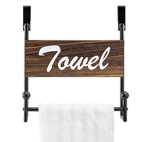 Mygift Industrial Matte Black Metal Over Cabinet Door Hand Towel Bar Holder With Decorative Burnt Wood Cursive Towel Sign #TOP3