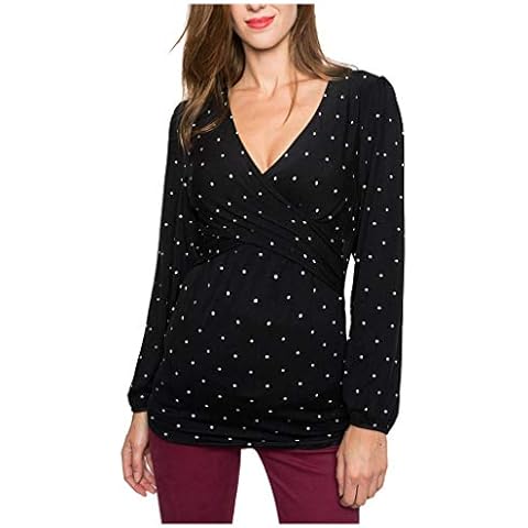 Nursing Top Long Sleeve Maternity Tops Cotton Printed Dot Blouse Breastfeeding Clothes Pregnancy T-Shirt V Neck Tee Tops Mama Clothes Cover