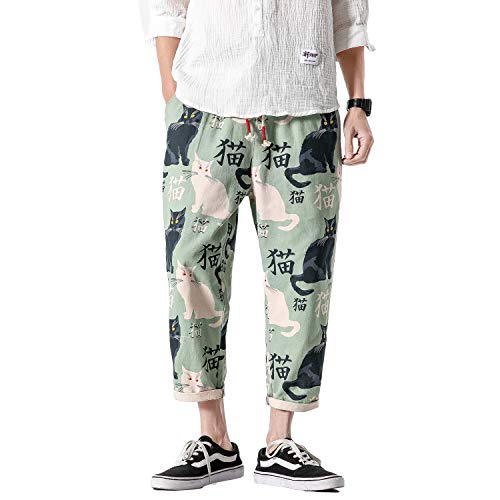 PRIJOUHE Men's Casual Capri Pants Elastic Waist Wide Leg Loose Baggy Harem Pants Breathable Summer Beach Pant3