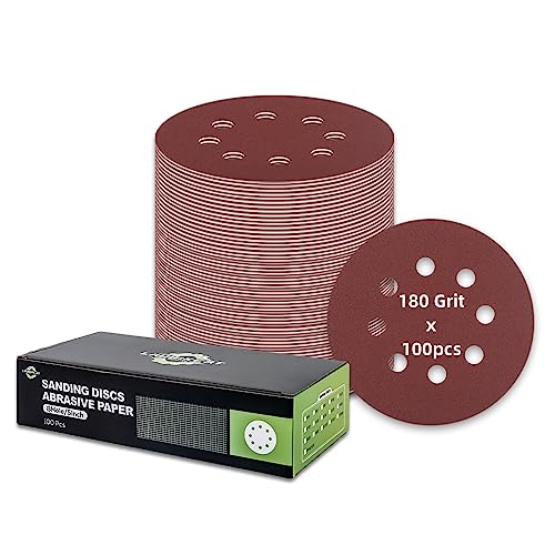 100 Stück Schleifpapier 125mm Klett, 180 Körnung 8 Loch Rund Schleifscheiben für Exzenterschleifer