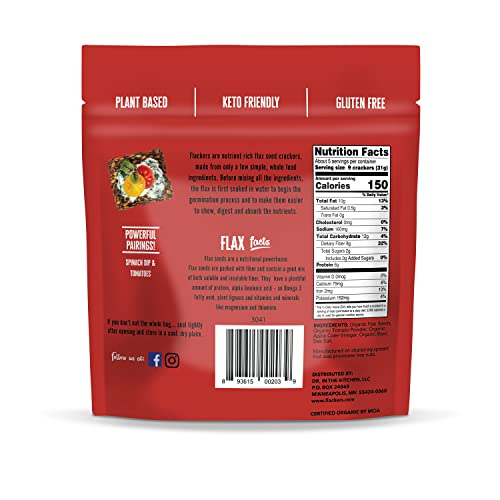 Flackers Organic Tomato Basil Flax Seed Crackers, Tomato Basil, 5 Ounce 1-Pack, Gluten-Free, Non Gmo, Kosher, Vegan Snack, 9G Fiber #TOP1