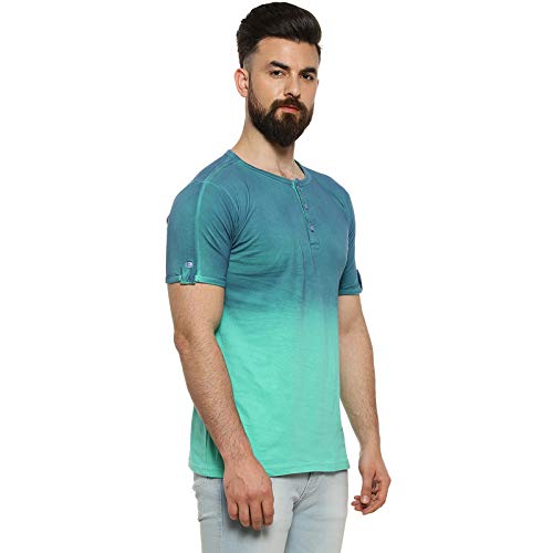 Image of CAHOOT Men's Green Colour Blocked Half Sleeve Regular Fit T Shirt for Casual Wear