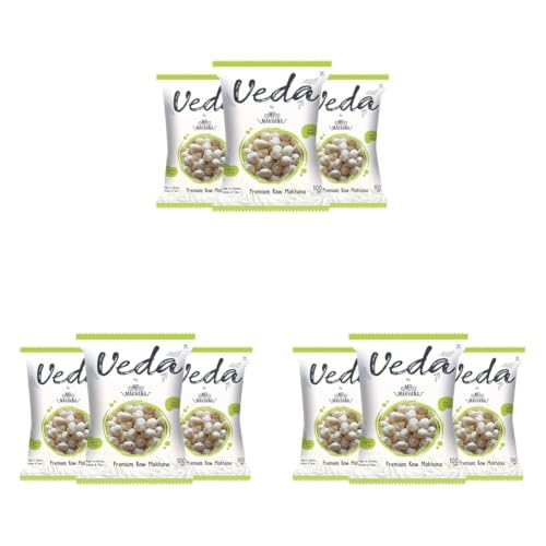 Image of Mr. Makhana Veda Premium Plain & Raw Phool Makhana & Foxnuts : Plant Based, Gluten Free, High in Calcium, Protein & Fiber (100 Gms) (Pack of 9)