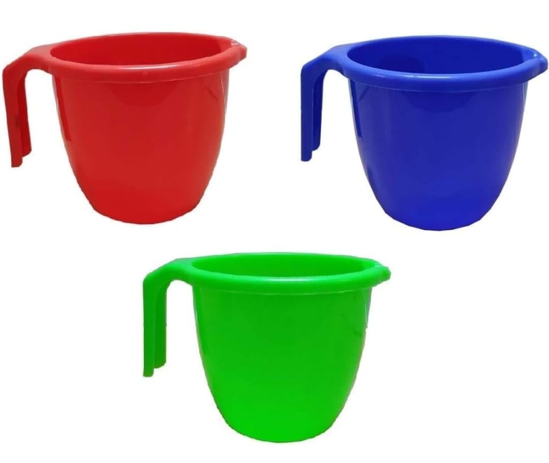 WAAOME (Pack of 3) Plastic Bathroom Mug | Water Magga |Strong Plastic Material & Great Capicity|Size 14 x 14 x 12 CM Standard (B895)