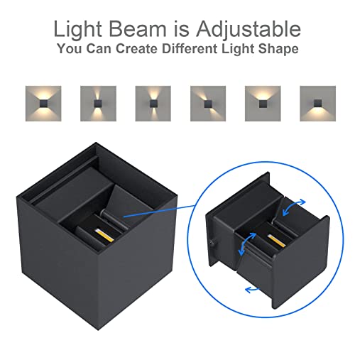 K-Bright LED Wandleuchten Innen/Außen 12W Wandlampe Innen Auf und ab Einstellbarer Lichtstrahl 3000K Warmweiß LED Außenwandleuchte IP65 Wasserdichte, Anthrazit – Bild 4