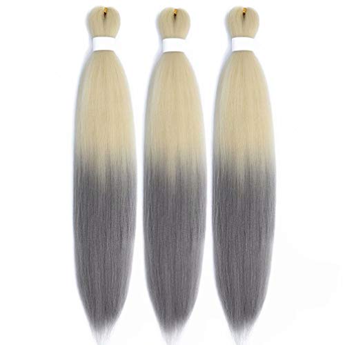 Braiding Hair Pre Stretched Kanekalon Blonde to Gray Easy Braiding Braiding Hair For Braids Twists Locs Hair 24 Inch 3 Packs