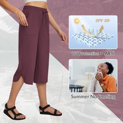 baleaf Women's Capri Pants Wide Leg Plus Size UPF50+ Lightweight Quick Dry Pants Casual Loose Sweatpants Hiking Walking3