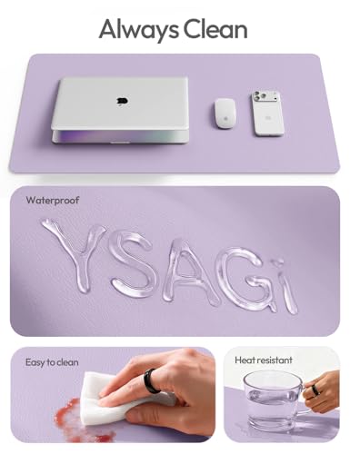 Image of YSAGi Leather Desk Pad Protector, Office Desk Mat, Large Mouse Pad, Non-Slip PU Leather Desk Blotter, Laptop Desk Pad, Waterproof Desk Writing Pad for Office and Home (35.4 inch x 17 inch, Light Purple)