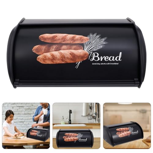 Boîte à pain noire en métal Uonlytech | Rangement stable rétro pour cuisine - 7