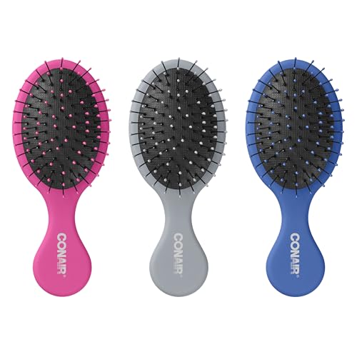 Conair Detangling Mini Hair Brush Set, 3-Pack Detangler Brushes for Wet or Dry Hair, Gentle...