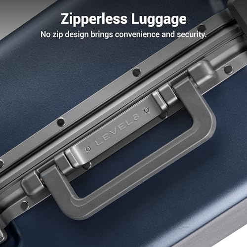 Image of LEVEL8 Zipperless Checked Luggage with Aluminum Frame, Upgraded Medium Hardside Suitcase with Spinner Wheels, Metal Travel Luggage with Double Tsa Locks, 24 Inch, Blue